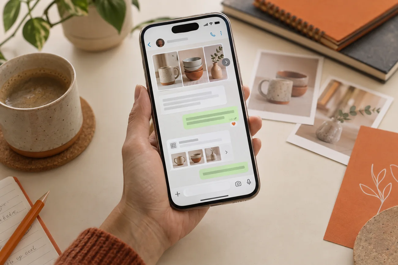 Imagen conceptual de una conversación comercial y productos en un teléfono